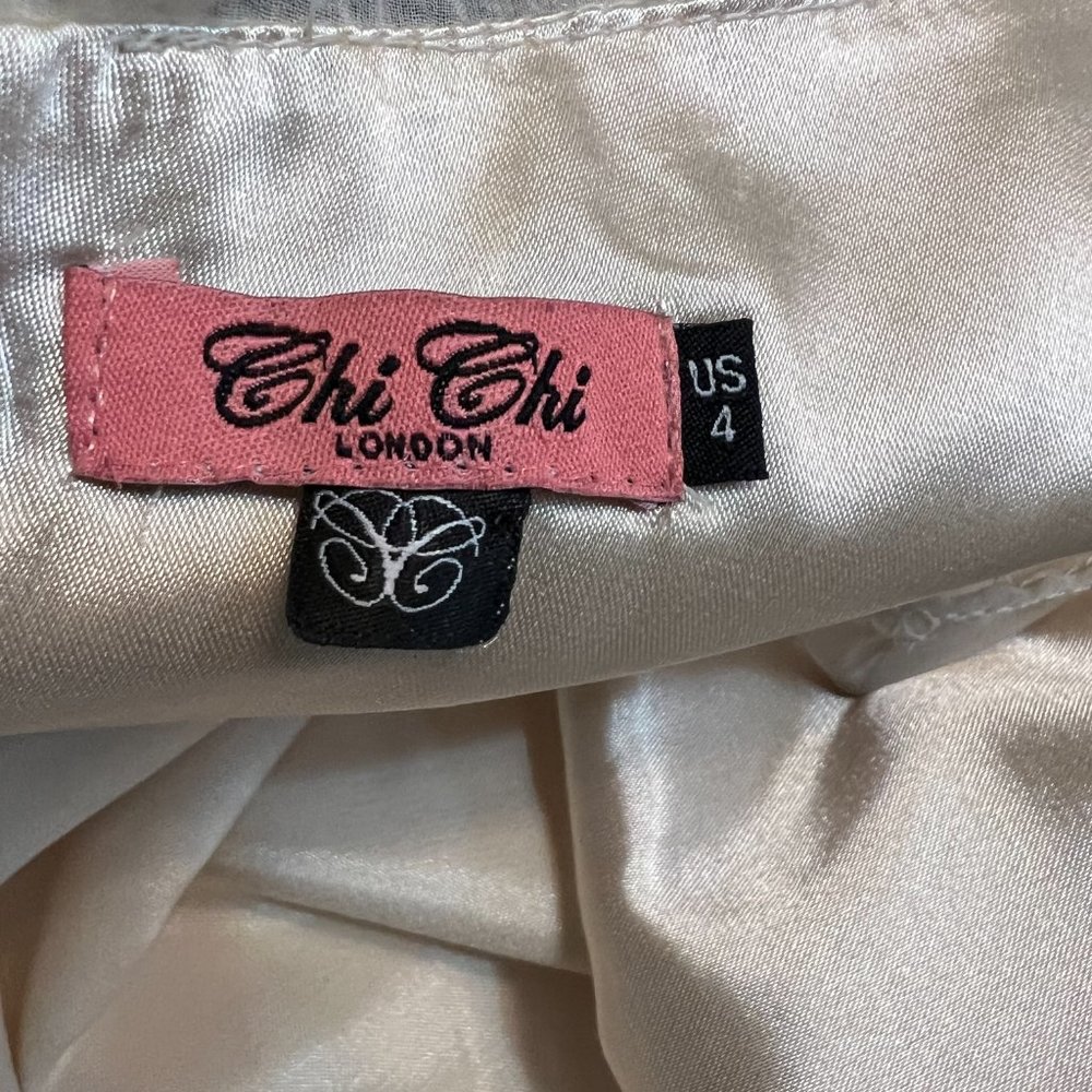 Chi Chi London Cream Evening Gown US 4 Mesh Formal Dress Prom Wedding Party - Picture 8 of 13